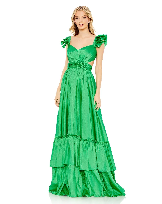 All Season Fashion Collection Ruffle Shoulder Cut Out Gown