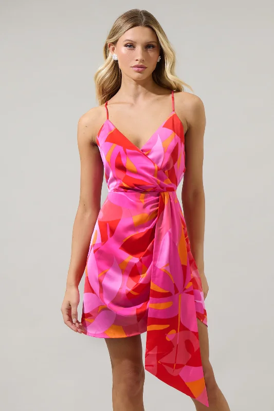 Exclusive Sale Sangria Abstract Jelina Faux Wrap Mini Dress