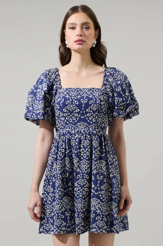 Casual Chic Viridiana Floral Eyelet Sonora Bubble Sleeve Babydoll Dress