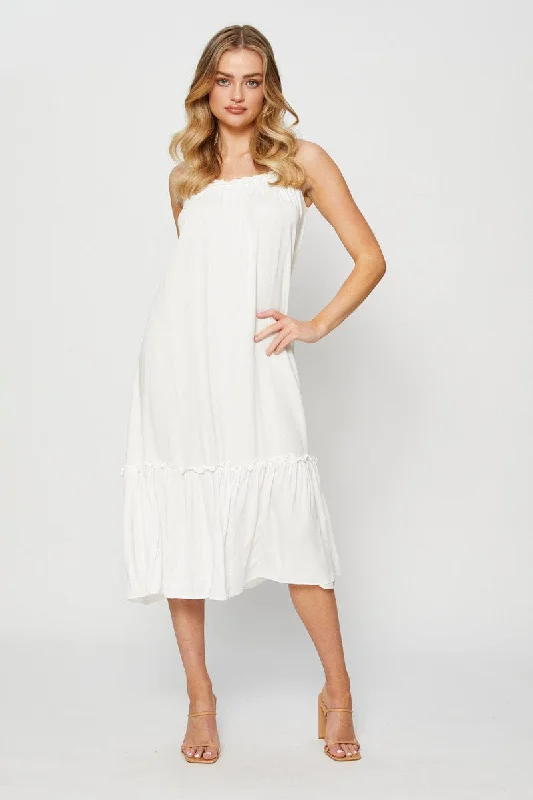 Embrace New Fashion White A Line Dress Sleeveless Midi