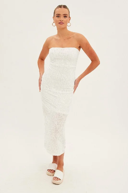 Mega Sales White Midi Dress Strapless Textured