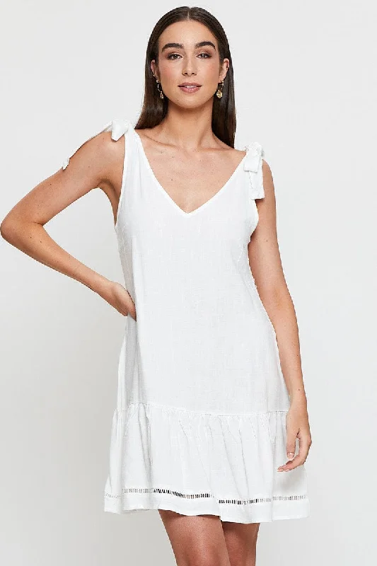 Absurdly Cheap Sale White Mini Dress V Neck