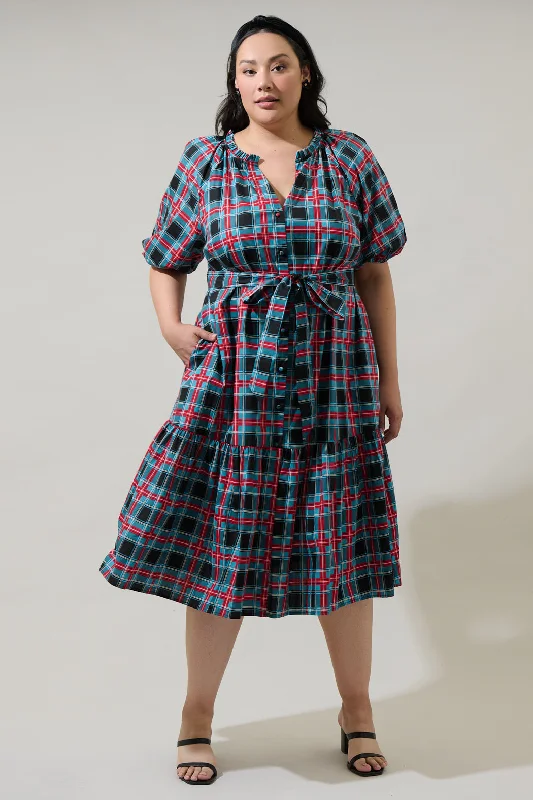 Trendsetter's Closet Winston Plaid Wynette Tiered Midi Dress Curve