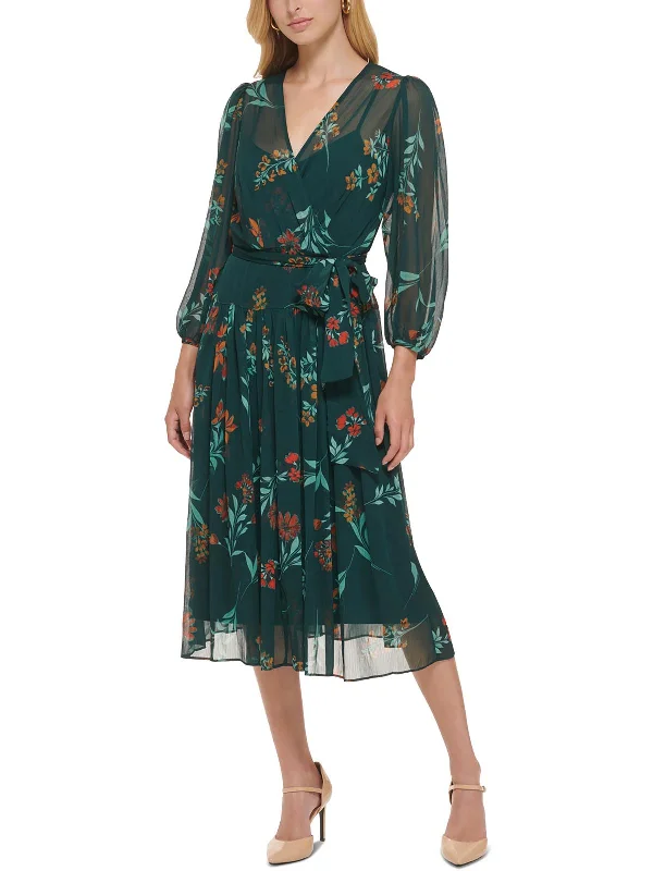 Find Your Unique Flair Womens Chiffon Floral Wrap Dress