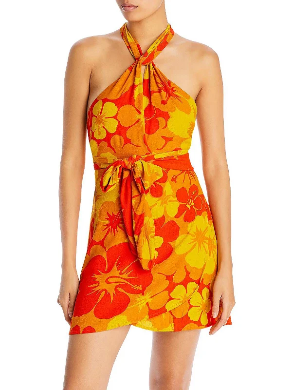 Exclusive Sale Womens Floral Halter Mini Dress