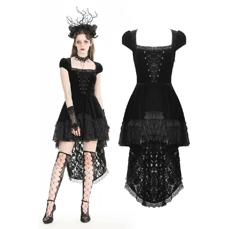 Lightweight Fabric Women's Gothic High/Low Lace Splice Velvet Formal Dress