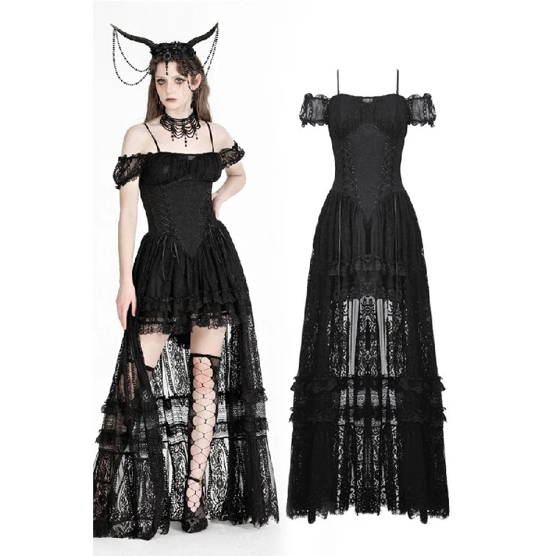 Seasonal Sale Women's Gothic Off-the-shoulder High/Low Prom Slip Dress