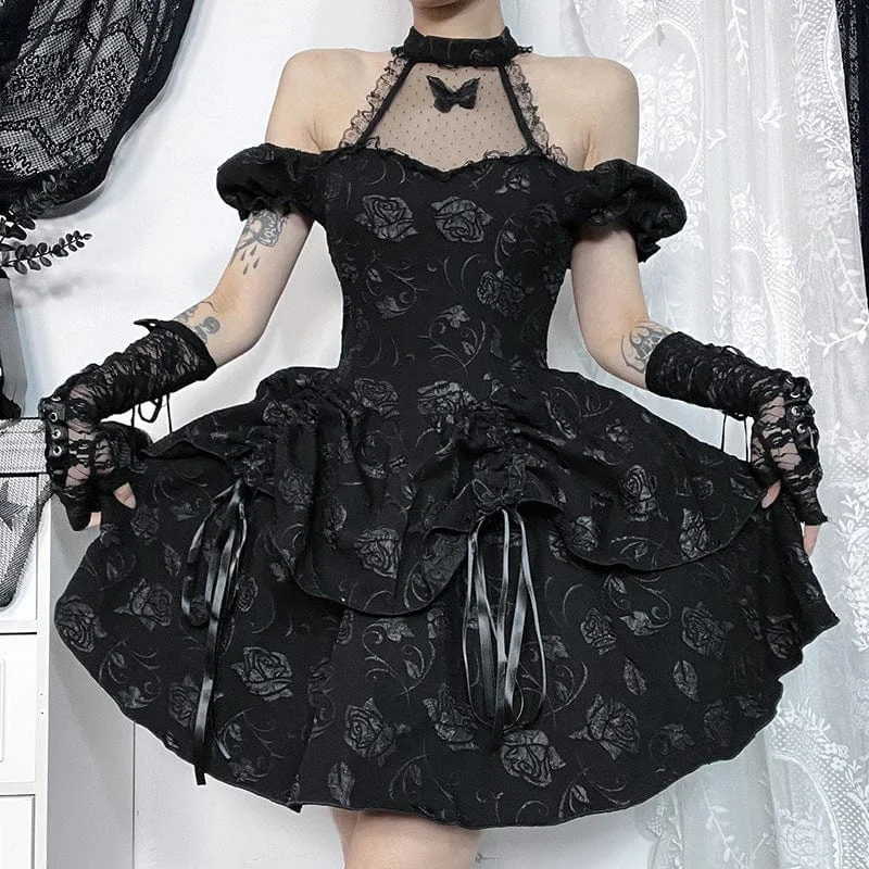 Flash Sale, Don't Miss Women's Gothic Off-the-shoulder Rose Layered Party Dress