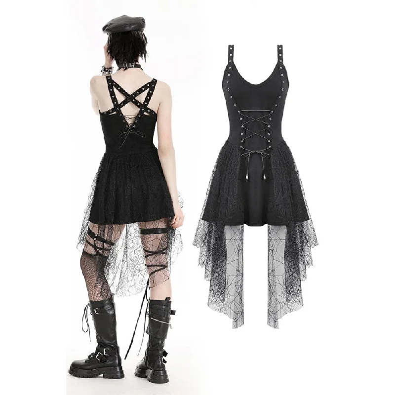 Trend Setting Threads Women's Gothic Plunging Spider Mesh Splice Witch Slip Dress