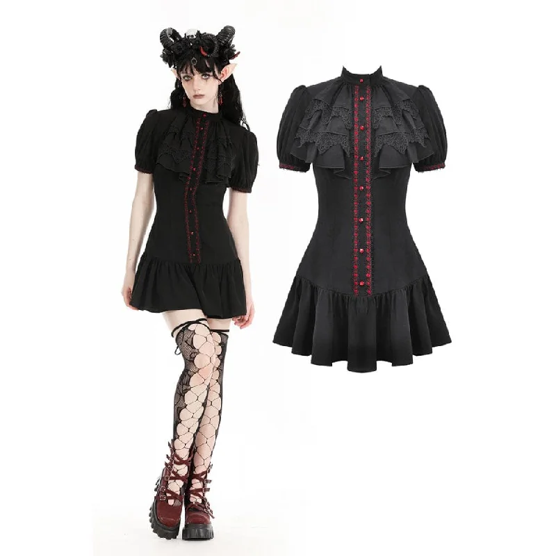 Current Trends Women's Gothic Puff Sleeved Ruffled Grad Dress