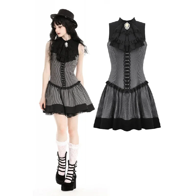 Elegant Clothing Women's Gothic Ruffled Striped Grad Dress