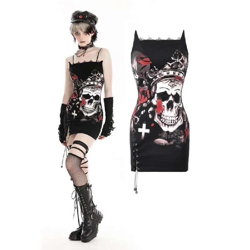 Day-To-Night Styles Women's Gothic Skull Printed Witch Slip Dress