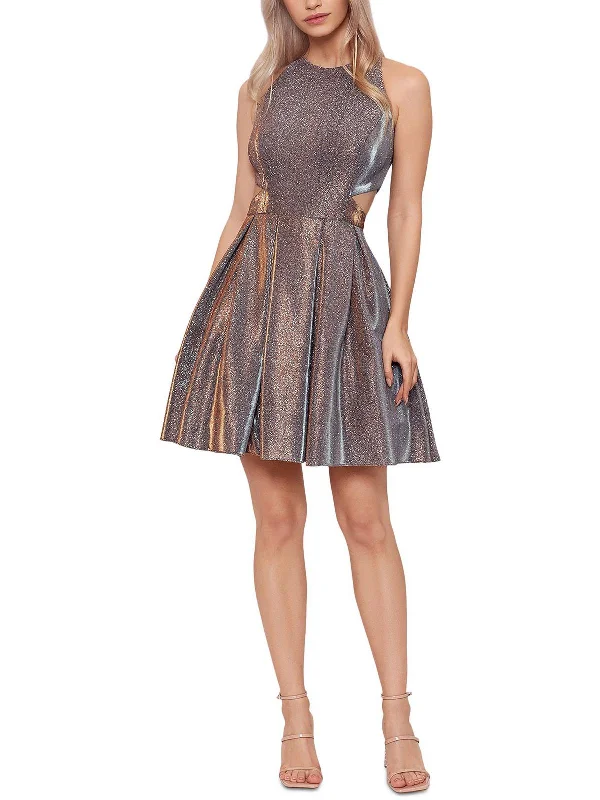 Summer Deals Womens Metallic Mini Cocktail and Party Dress