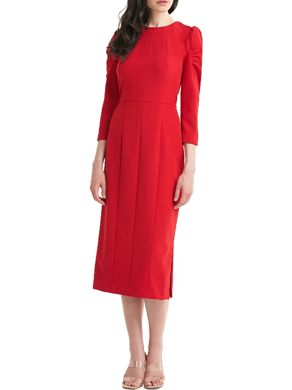 Playful Elegance Womens Puff Sleeves Calf Midi Dress