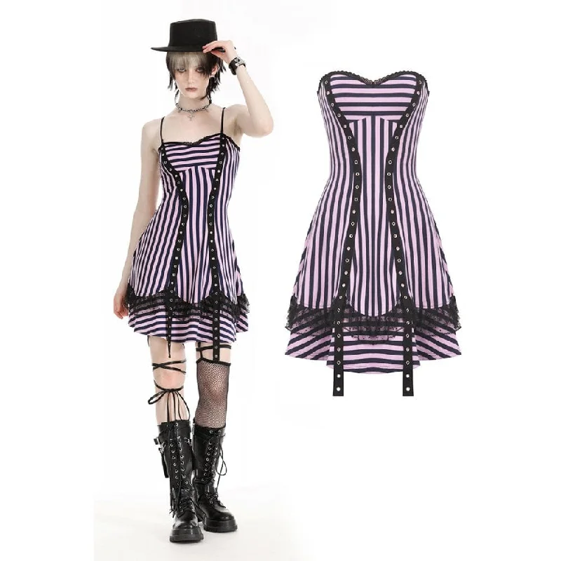 Chic Wardrobe Essentials Women's Punk Contrast Color Striped Music Festival Slip Dress