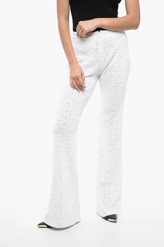 Women's Fashion Hotspots Givenchy Perforated Viscose Blend Flared Fit Pants with Monogram Moti