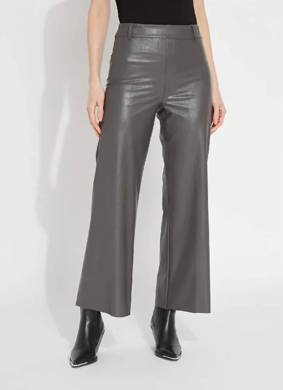 Boutique Styles Hi Waist Vegan Leather Wide Leg Pants In Gray Ash