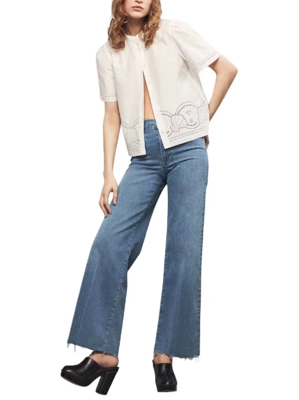 Evening Elegance Le Slim Palazzo With Raw Fray Jeans - In Clearwater