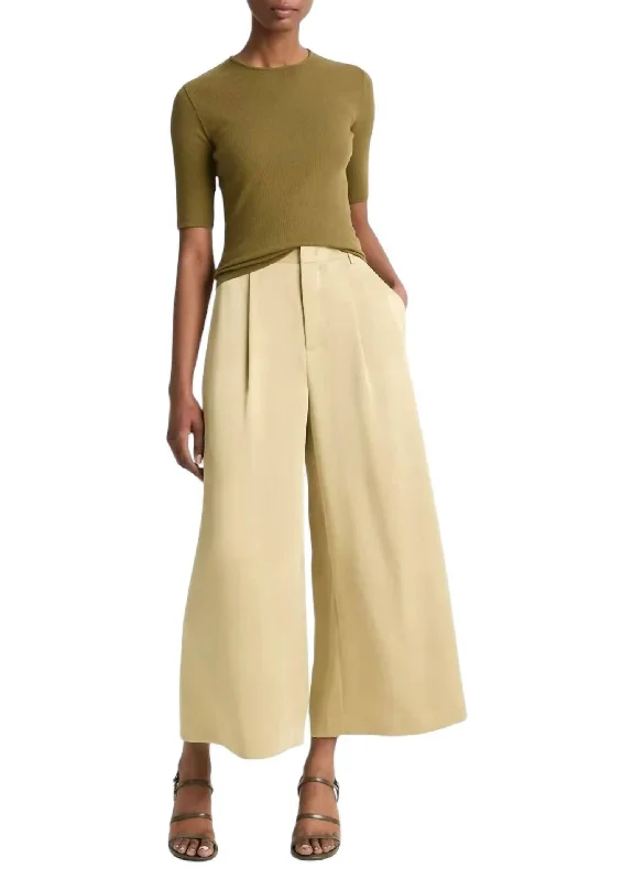 Urban Sophistication Mid-Rise Satin Culotte Pants In Pale Cliff