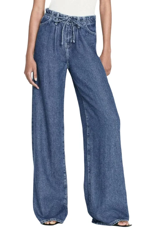 Luxury Style Super Drape Drawstring Wide Leg Jeans In Ghost