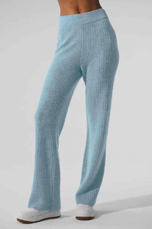 Huge Markdowns Cashmere High-Waist Plush Waffle Pant - Celestial Blue Heather