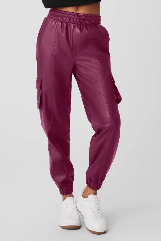 Comfortable Chic Faux Leather Power Hour Jogger - Wild Berry