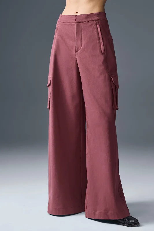 Spring Fashion Show Off Cargo Wide Leg Trouser (Long) - Burgundy Truffle