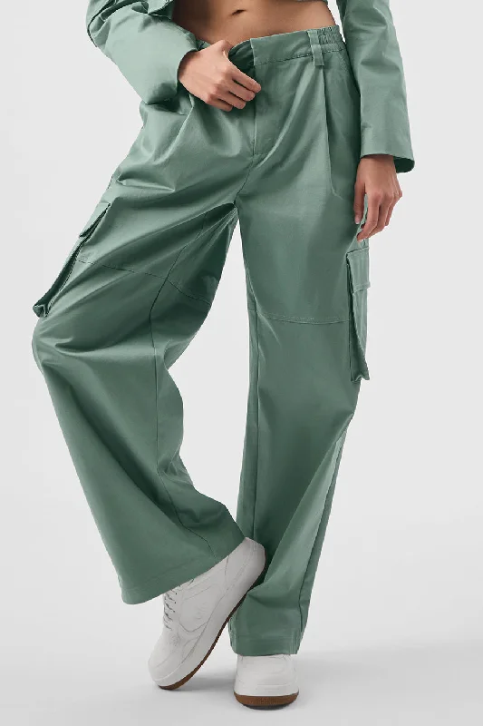 Vibrant Femme Fashion High-Waist Night Out Cargo Trouser - Botanical Green