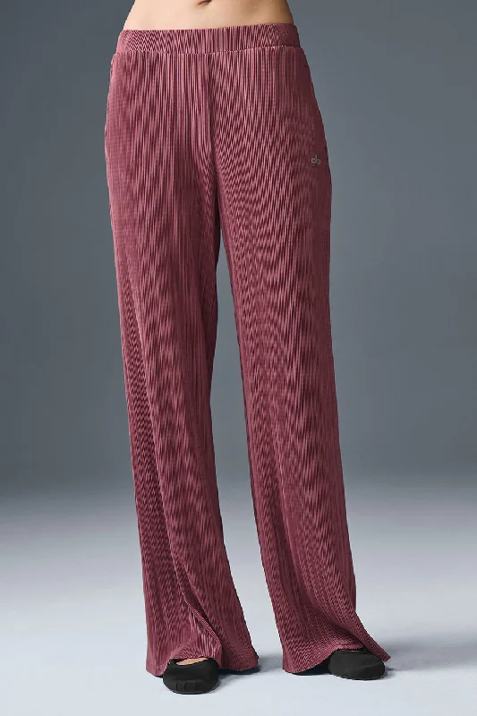 Fashion For Every Occasion High-Waist Micro Plisse Straight Leg Pant - Burgundy Truffle