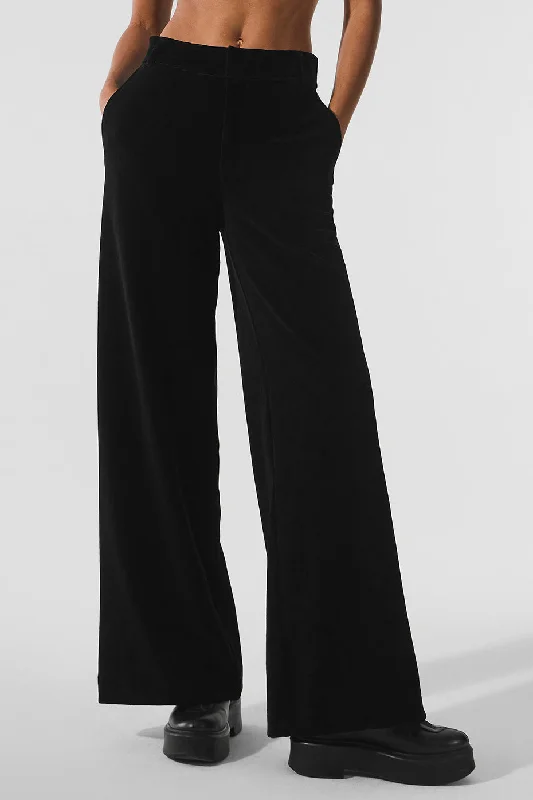 Budget Saver Micro Corduroy Mid-Rise Dreamer Wide Leg Trouser - Black