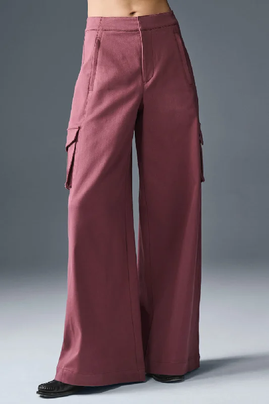 Latest Fashion Show Off Cargo Wide Leg Trouser (Regular) - Burgundy Truffle